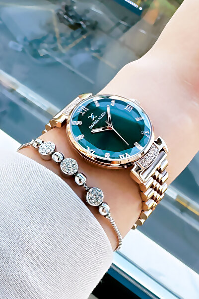 Daniel Klein Orijinal Kadın Kol Saati, Kesme Cam Su Geçirmez Rose Renk Çelik Kordon - Bileklik Hediye DKBY2050C6