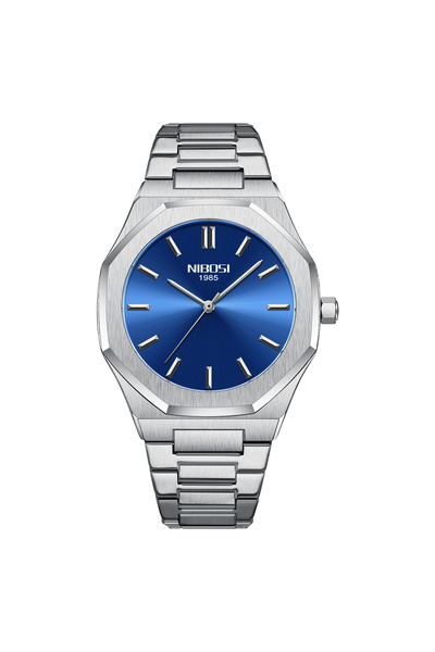 Nibosi Ceas bărbătesc elegant cuarț oțel analogic argintiu albastru