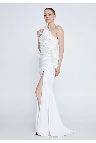 1way White one-shoulder evening dress