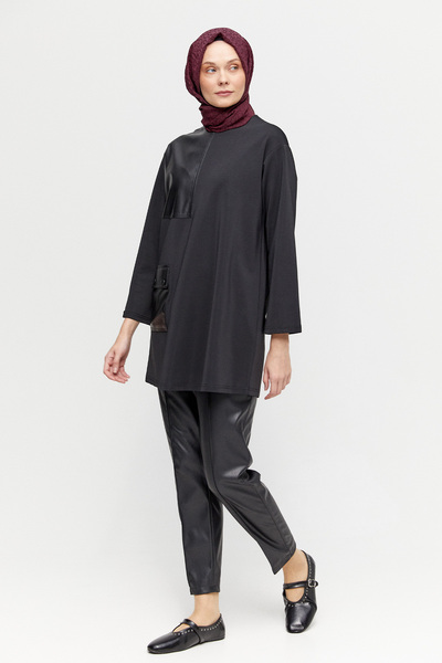 Setrms Deri Kombinli Tek Cepli Tunik