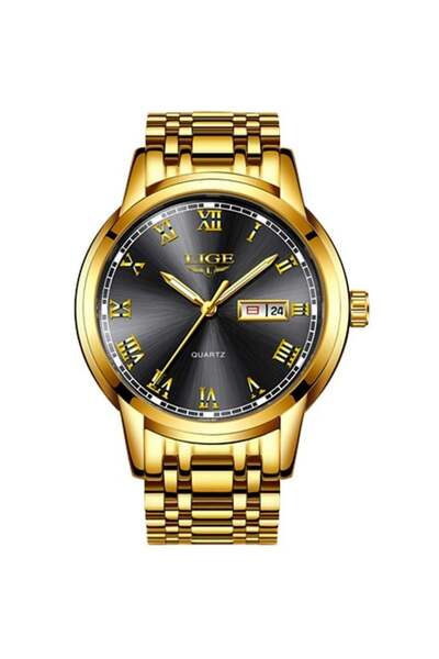 Lige Ceas de mână bărbătesc elegant, analogic, cuarț, lux, auriu/negru