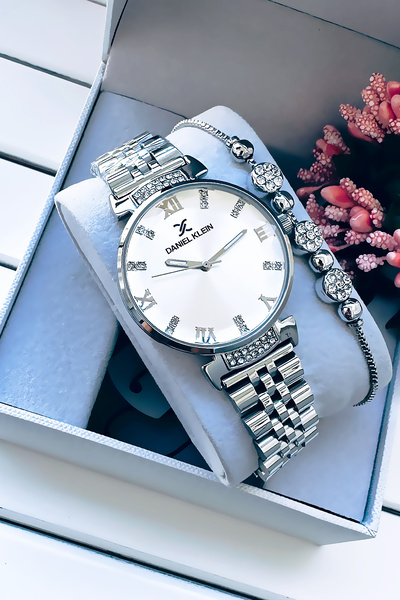 Daniel Klein Original Women's Wristwatch, Cut Glass Waterproof Silver Color Steel Band - Bracelet Gift Dkby2050C8