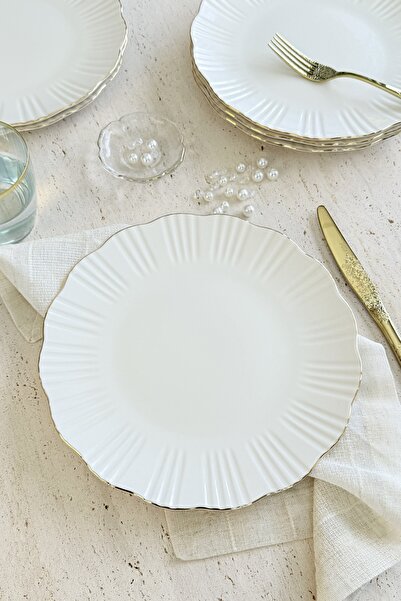 porselenden Aura Gold 6-Person 27 cm Premium Porcelain Serving Plate Set Gold Gilding