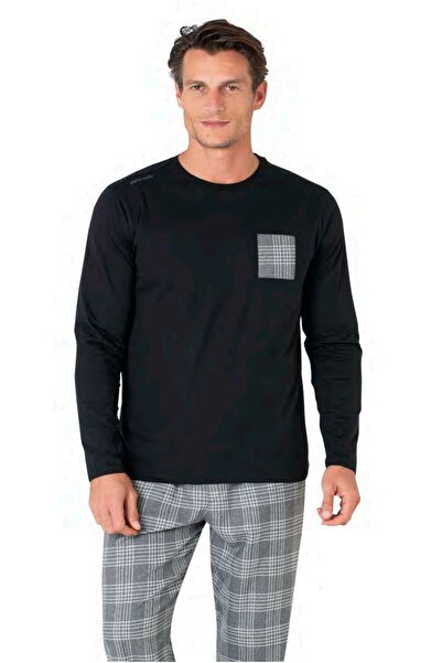 Pierre Cardin 6107 Men's Black Long Sleeve Crew Neck Pajama Set