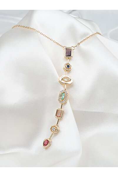 DlaraJewelry قلادة من الفولاذ المقاوم للصدأ مكونة من 7 عناصر من حجر الزركون ا...