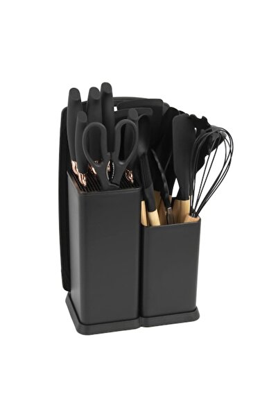 UTILIO Latauar 19-piece Kitchen Utensil Set, Wood & Food-grade Silicone, Kniv...