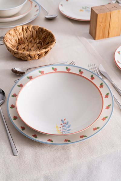 RUBİ PORSELEN Liora Floral Patterned 20 cm Porcelain Dinner Plate - 6 Pieces