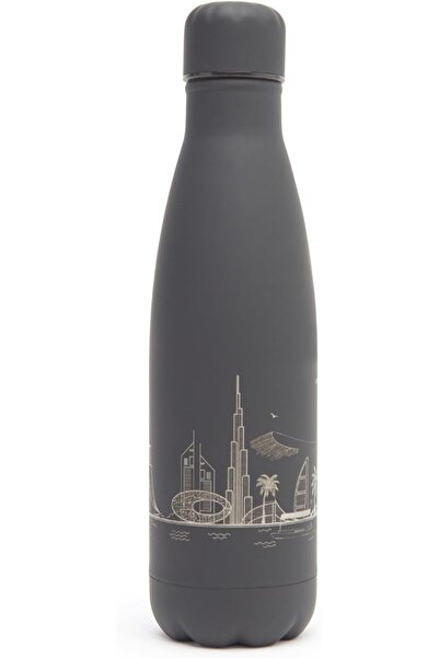 BAPS Hindu Mandir زجاجة مياه معزولة من الفولاذ المقاوم للصدأ ومضادة للتسرب، سعة 450 مل، تصميم أفق الإمارات العربية المتحدة، أسود