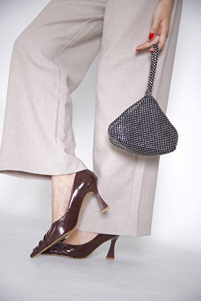 stato 315151122-1 حذاء نسائي بكعب عالي من الجلد الصناعي باللون البني