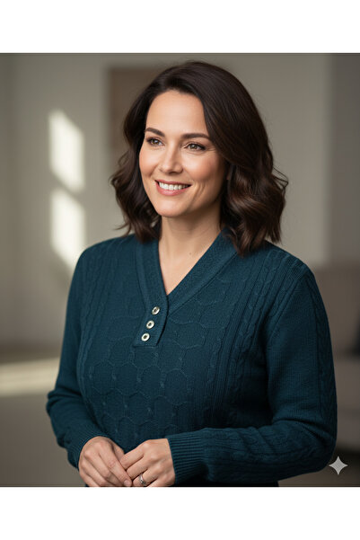 Oppland Tricotaj de iarnă pentru femei Pulover Kardelen tricotat cu decolteu în V Moale și confortabil Potrivire exactă