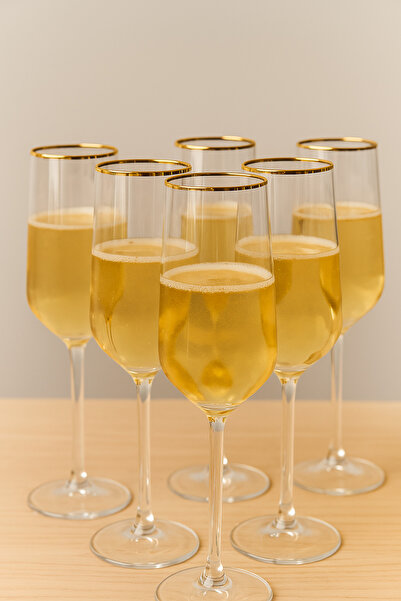 Paşabahçe Flute Footed Glass with Golden Gilding 195 Cc 6 Pieces