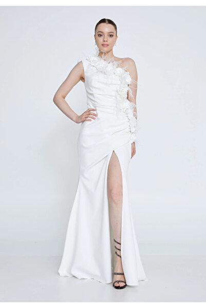 1way White one-shoulder evening dress