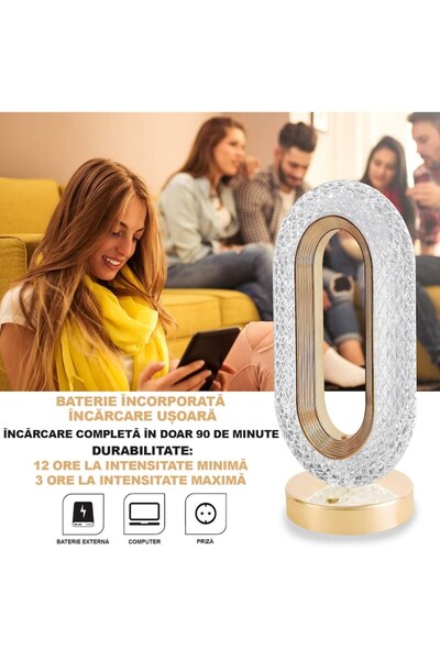 BOCU REMOTES Ambient crystal table lamp, 3 lighting modes (warm/cold/neutral)