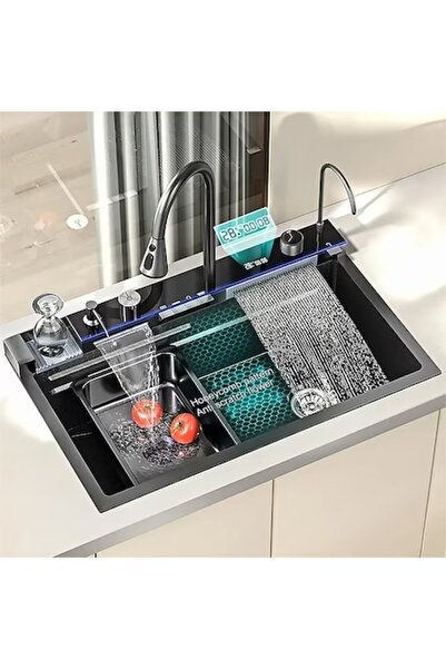 PORKY Chiuveta Multifunctionala Bucatarie cu Baterie Extensibila si Afisaj LCD