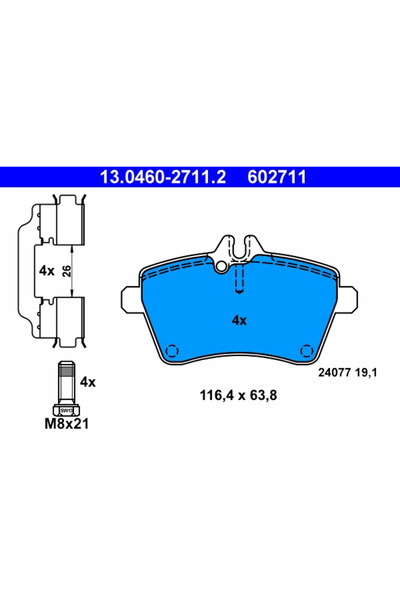 Ate Комплект спирачни накладки за дискови спирачки Mercedes-Benz A-класа/B-кл...