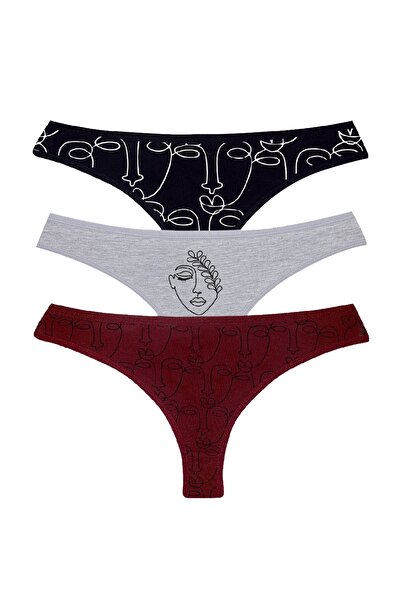 Öts Γυναικεία εσώρουχα 3 τεμαχίων με λεπτομέρεια στο πρόσωπο (96% βαμβάκι - 4% ελαστάνη)