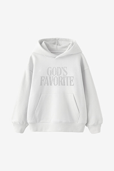 3 ROPE God's Favorite Stone Printed Oversize Hooded Sweatshirt with Fleece Inside Unisex