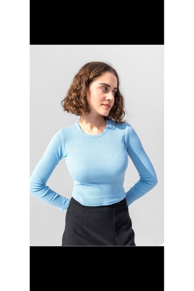 Store Uzun Kollu Fitilli Bluz Crop Örme T-shirt