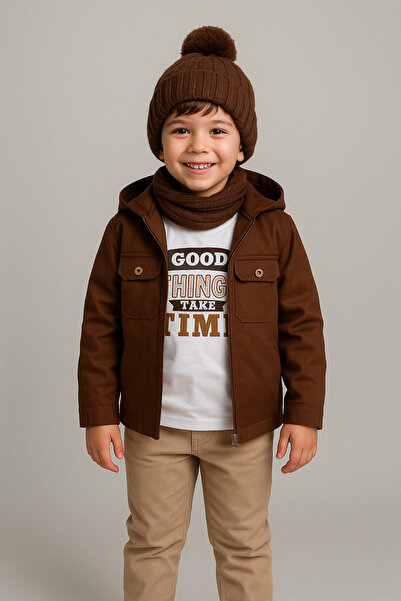 tinytrends Boy's Hooded Roussillon Gabarin 100% Cotton Bottom Top 3-Piece Suit