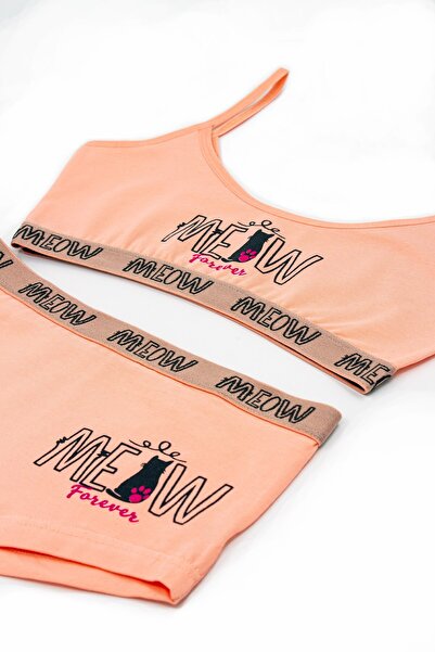 Öts Σορτς μπουστάκι για κορίτσια ελαστικό ύφασμα Salmon Meow (96% βαμβάκι - 4% ελαστάνη)