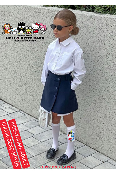 Girlboss Kawaii Sanrio Friends All Characters White Mousse Ankle Socks School Socks / All Ages