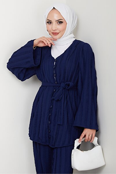 Bestenur İlgen Ruffled Double Set 1610 - Navy Blue