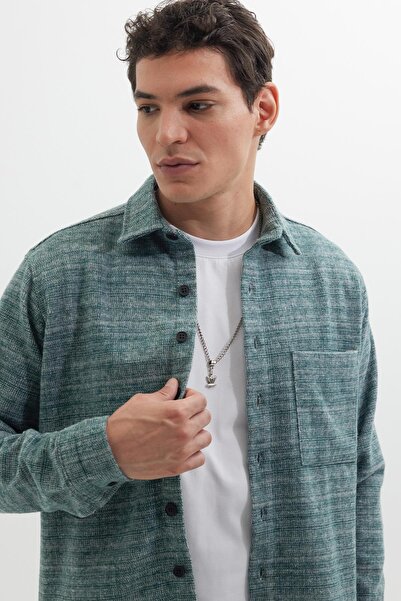 Tudors Men's Regular Fit Classic Cut Lumberjack Single Pocket Dobby Khaki Winter Shirt