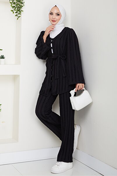 Bestenur İlgen Ruffled Double Suit 1610 - Black