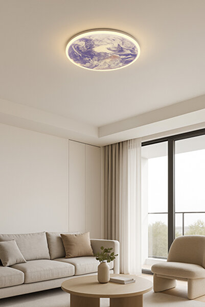 AILEEN 50 cm Çaplı Yuvarlak Dünya Desenli Tavan Avizesi – Modern Minimal Tasarım