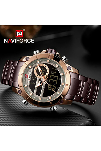Naviforce Ανδρικό Ρολόι, Κομψό, Μοντέρνο, Χρονογράφο, Διπλής Ώρας, Quartz Καφέ