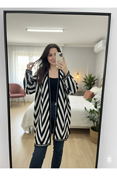 Ceylen سترة تريكو كبيرة الحجم بنمط متعرج