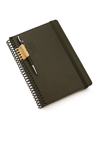 Andofis 2026 Дневник със спирална подвързия 17x24 cm Кожена корица Elite Diary Черно