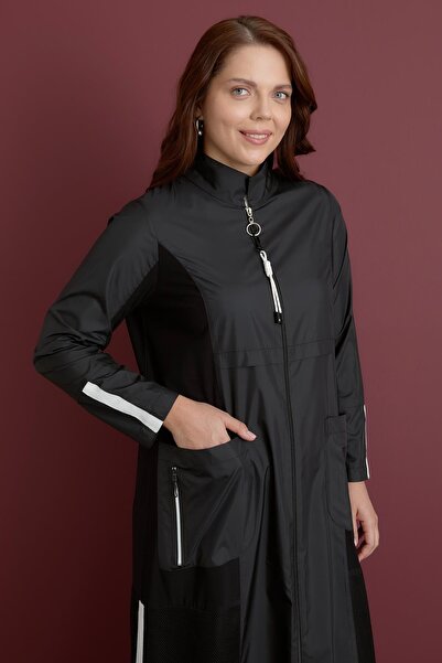 FATMA DANIŞMAN Bambu Ve Yağmurluk Kumaş File Detaylı Kap -Siyah