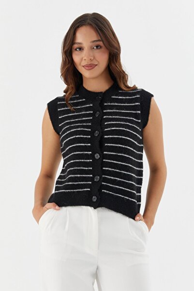 Shopping Shop Striped Knitwear Vest Blouse Black
