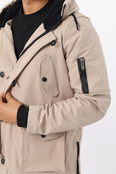 Rodrigo Men's Fur-Lined Cold and Windproof Hooded Ribbed Sleeve Coat