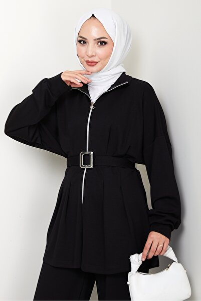 Bestenur Dilsa Belted Double Suit 1607 - Black