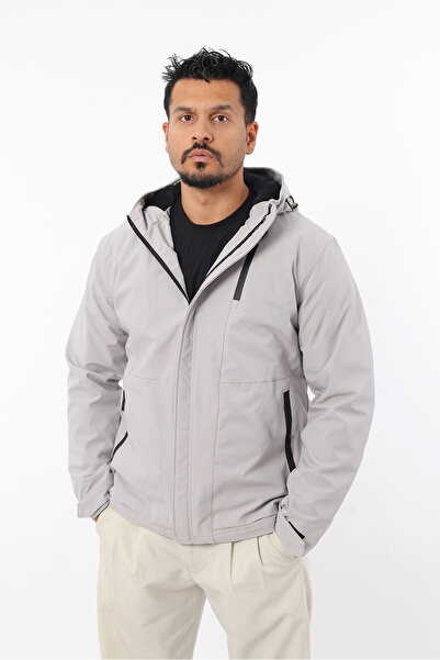 Rodrigo Men's Fur-Lined Windproof Softgel Fabric Hooded Zippered Coat