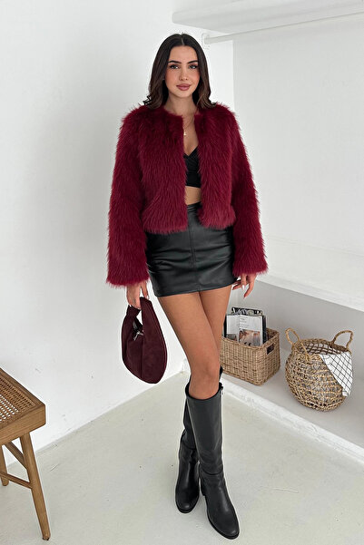 AsprinFashion Short Fur Coat Burgundy