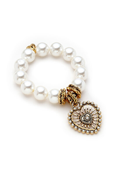 Mon Reve Golden Pearl Heart Kalp Charm İnci Bilezik