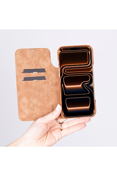 PLM Apple iPhone 17 Pro Max için, Hakiki Deri, El Yapımı, Cüzdanlı Slim Kılıf, Mag safe ile uyumlu, İç Y