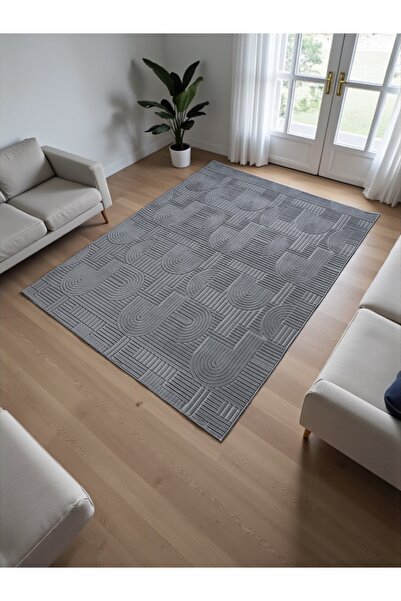 df home Welsoft İskandinav Dokuma Bukleli Premium Gri Puffy Peluş Yolluk Kori...