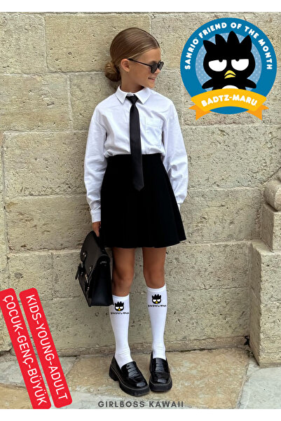 Girlboss Kawaii Bad Maru White Mousse Knee-High Socks School Socks All Ages Children / Teenagers / Adults Series