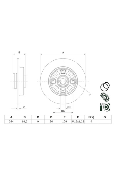 Bosch Disc Frana Citroen C3 3/C4 Cactus Ds Ds 3