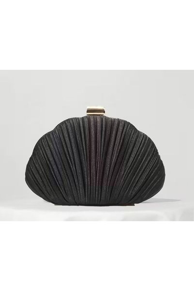 Generic Brand Women's Black Shiny Fabric Seashell Design Stylish Evening Dress Bag - Hand and Shoulder Bag
