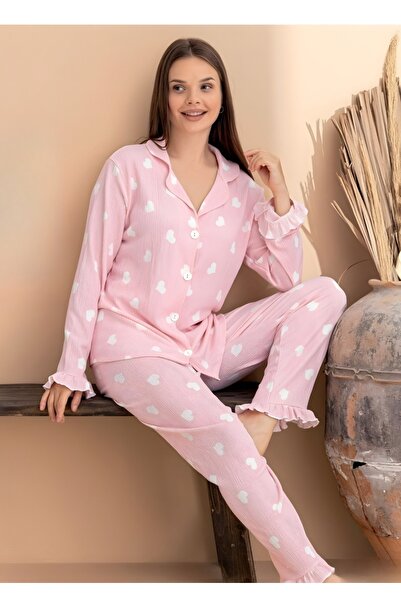 eliz Γυναικείο ΣΕΤ ΠΙΤΖΑΜΑ ΜΕ ΚΟΥΜΠΙΑ ΣΤΟ ΣΩΜΑ, ΜΑΝΙΚΙΑ ΜΕ ΚΡΟΥΜΠΑ, ΛΕΠΤΟΜΕΡΗ...