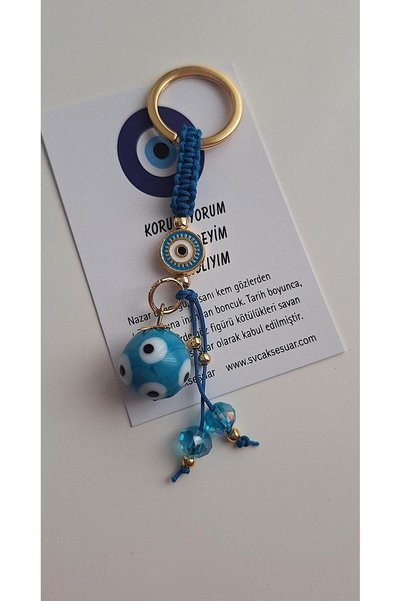 Svc Aksesuar Luxury Gift Evil Eye Beaded Keychain - Blue 10.5 cm