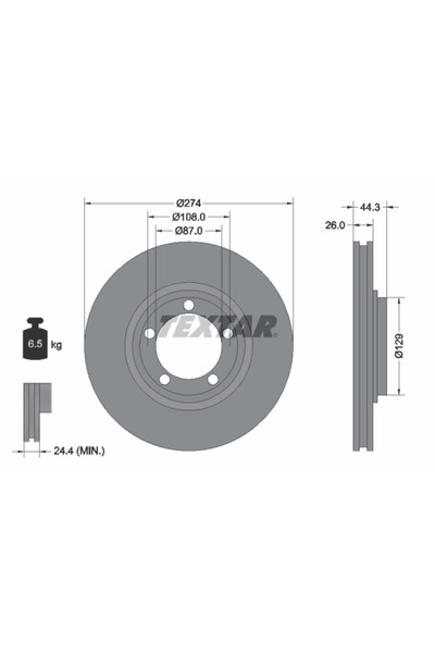 TEXTAR Спирачен диск Hyundai H-1 / Starex Bus/H-1 Body/H-1 Platform / Chassis...