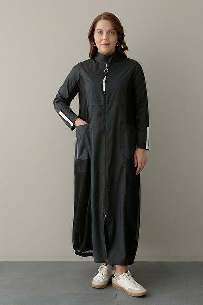 FATMA DANIŞMAN Bambu Ve Yağmurluk Kumaş File Detaylı Kap -Siyah