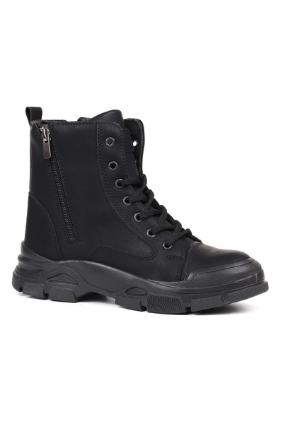 KAJILA Women's Black Nubuck Double Zipper Boots – Thick Sole Lace-Up Comfortable Casual Stylish and Durable