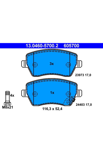 Ate Комплект спирачни накладки за дискови спирачки Opel Agila Suzuki Splash/S...